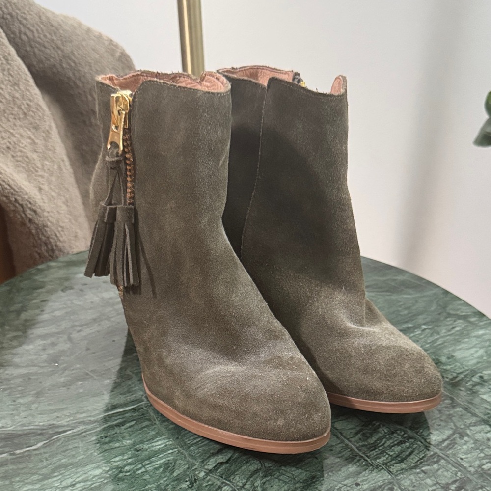 Aldo Olive Suede Ankle Booties with Tassel